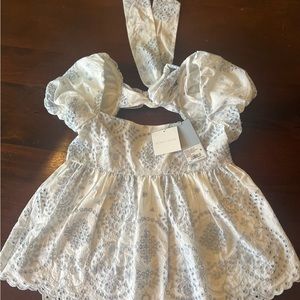 ANTONIO MELANI CONSTANCE BLOUSE EYELET EMBROIDERED FLORAL WHITE SKY BLUE SIZ 4